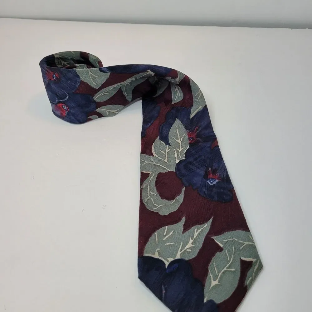 Abercrombie & Fitch Men's Blue, Green, Maroon Floral Print 100% Silk Made In USA